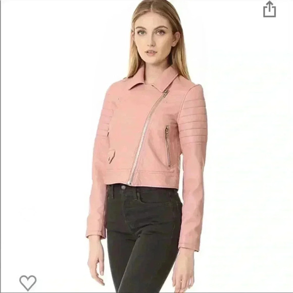 NWT Blank NYC Pink Faux Leather Moto Biker Jacket Zip Up Collared Mauve Sz L - Picture 3 of 16